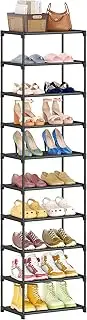 [Autonomier] 10 Tier Tall Shoe Rack, Compact Narrow Shoe Stand Shelf, Vertical Small Space Saving Storage Organizer for Closet Floor, Front Door Entrance, Entryway, Black