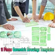 11pcs Plastic Circles Squares Geometric Template Ruler Stencil Measuring Tool AU