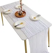 Dafape Table Runner, Lightweight Dusty Tablecloths Wedding Bridal Shower Table Scarves Birthday Christmas Halloween Boho Farmhouse Rustic Dining Banquet Restaurant Decorations (White)