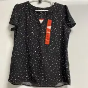 Hilary Radley Medium Black Printed Blouse V-Neck