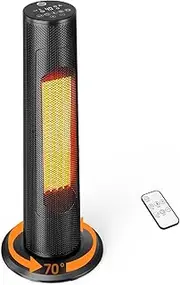 COOLECH Portable Heater, 2000W PTC Ceramic Heater w/Remote, 12H Timer, 70° Oscillation, Adjustable Thermostat, 1S Fast Heat up to 20m², Overheat & Tip-Over Protection Fan Heater for Bedroom Office