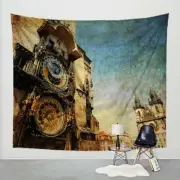 Wall Tapestry Prague Photography Fabric Art Print Wall Hanging - Clock Tower