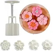 Ylskmu Moon Cake Mold Set 4pcs 50g Cookie Stamps, Cherry Blossom Floral Mid Autumn Festival DIY Hand Press Cookie Dessert Cutter Pastry Decoration Flower Impressions Tool Mooncake Maker (50g)