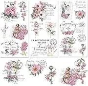 3 Sheets Vintage Flower Rub on Transfers Waterproof Retro Furniture Transfers Decals Hummingbird Farmhouse Rub on Decals 6 x 12 Rub on Retro Word Transfer Stickers for Wood Door Craft
