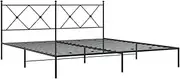 vidaXL King Size Metal Bed Frame with Headboard - Black Powder-Coated Steel, Supportive Metal Slats, Space-Saving Storage Underneath