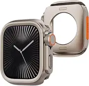 [pzoz] Metal Case Compatible with Apple Watch Series 9 8 7 45mm, Rugged Bumper Protector with Watch Crown + PC Back Cover (Titanium, 45mm)