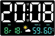 STOBAZA Large Digital Wall Clock with Temperature Humidity Sensor Colorful Led Display for Living Room Office Multifunctional Alarm Clock with Weather Forecast