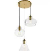 Living District LD2247BR Destry 3 Light 19 inch Brass Pendant Ceiling Light