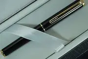 Made in The USA Cross Sheaffer Compact 9002 Black Lacquer with 22KT Gold Trim and Medium NIB, Sleek Fountain Pen and Sheaffer Journal Set