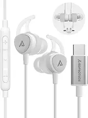 USB C Headphones, ADPROTECH Type C Earbuds Magnetic Wired Earphones with Microphone and Volume Control Compatible with Google Pixel Xiaomi Samsung Oneplus Sony MacBook White