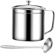 GRIRIW Oil Strainer Pot Lid Stainless Steel Grease Can Household Oil Storage Can Spoon