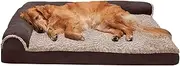 FurHaven Pet Dog Bed | Deluxe Orthopedic Faux Fur & Suede L-Shaped Chaise Couch Pet Bed for Dogs & Cats, Espresso, Jumbo