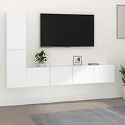 TV Stand White Engineered Wood, Entertainment Center Table, Media Cabinet Set for Room, Living, Bedroom and Storage Furniture with Doors