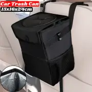 Waterproof Car Trash Can with Lid Bin Waste Basket Storage Garbage Bag Organizer