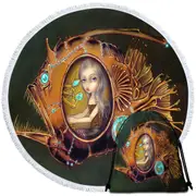 Steampunk Anglerfish Submarine Violet Eyed Girl Round Beach Towel
