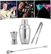 Cabilock 4Pcs Stainless Steel Tool Set Professional Cocktail Shaker Kit with Mixing Spoon Ice Tongs and Measuring Cup for Bars and Restaurants
