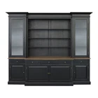 Hampton Style Buffet Sideboard and Glass Hutch Open Bookcase in Black
