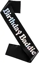 Birthday Baddie Sash, Soft Glitter Satin Black Happy Birthday Boy Girl Sash with Multicolor Foil for Women Girls Men Party Decorations Supplies