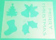 MERRY CHRISTMAS Stencil Tree Bells Stocking Holly 8.5" x 11" Plastic Sheet BK29