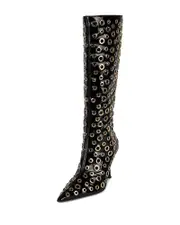 Jeffrey Campbell Women's Holey Pointed Toe Grommet Detail Tall High Heel Boots
