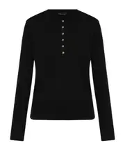 Anine Bing Alessia Half-Button Ribbed T-Shirt S,XS,L,M black