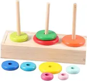 Gogogmee 1Set Educational Wooden Tower Colorful Ring Puzzle for Large Safe and Developmental Game for Learning Colors