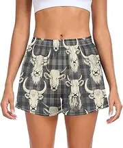 [FRODOTGV] Ash Gray Buffalo Plaids Womens Athletic Shorts Elastic Waisted Track Shorts for Outdoor Indoor Fitness Work Out S