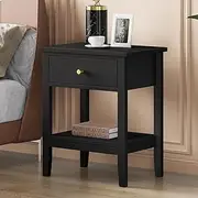 ALFORDSON Wooden Bedside Table 35×50×60 cm, Modern Nightstand with Storage Drawer and Open Display Shelf, Bedroom Living Room Sofa Side End Table, Black