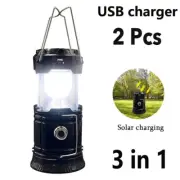 2x Portable LED Camping Lantern, Waterproof Solar USB Rechargeable Survival Kits