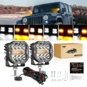 Auxbeam 2x 3inch LED Light Pods Light Bar White&Amber Flash Strobe 6 Light Modes