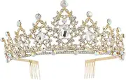 Healvian Wedding Dress Accessories Bride Crown Wedding Headdress Crown for Bride Fashion Headwear Golden