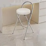 18 Inch Folding Bar Stool W/Backrest, PU Leather Cushioned Padded Seat Portable Folding Stool Counter Height Bar Stools for Home Office Garden Camping Party(White,Seat Height 75cm)
