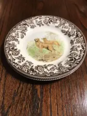 SPODE WOODLAND SET (2) GOLDEN RETRIEVER / RED GROUSE 8" SALAD PLATE