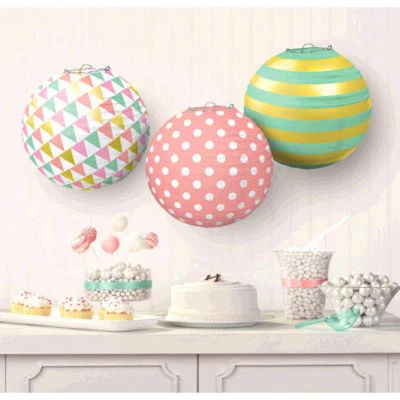 PASTEL CONFETTI PAPER LANTERNS (3) ~ Birthday Party Supplies Hanging Decorations