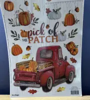 FALL Window Clings Pick of The Patch Red Farm Truck and Pumpkins 16 Clings