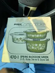 Vintage Pyrex Compatibles 470-1 Spring Blossom Green 3-Piece Set – Sealed NIB