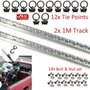 2x 1M Anchor Track Tie Down Point Rail Trailer Caravan Cargo 12PCS Rings L Track