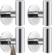 Augegel Chrome Stainless Steel Towel Hooks, 4 Pcs, Heavy Duty, Waterproof, Wall Mounted, Modern Style, Rust Resistant, Easy Install, 5 Pounds Max Weight, Suitable for Bathroom, Kitchen, Closet