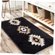 Boho Bathroom Rugs Aztec Bath Mat Non Slip Western Geometric 20"x32" Black