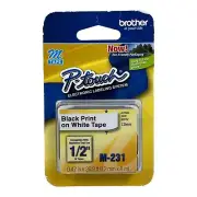 Brother P Touch M Tape M-231 1/2 inch Black Print on White Tape