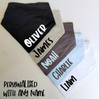 PERSONALISED BIB BOY BANDANA BIB DRIBBLE SCARF TRIANGLE CUSTOM PRINT NAME