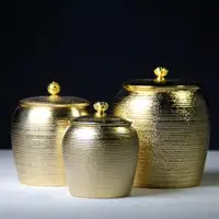 在飛比找ETMall東森購物網優惠-金色茶葉罐陶瓷 密封罐家用半斤大小號普洱儲存罐儲物罐存藏罐子