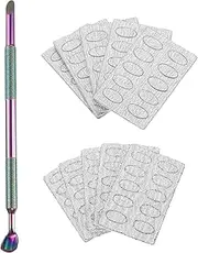 sourcing map Cuticle Pusher Dual Sided, Spoon-Shaped Metal Nail Cuticle Pusher Remover Tool with 100 Pcs 100/240 Grit Sandpaper Sheet for Manicure Pedicure Nail Art