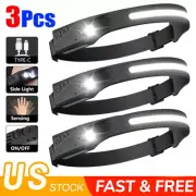 3 Pcs Headlamp COB LED USB Rechargeable Headlight Torch Work Light Bar Head Band