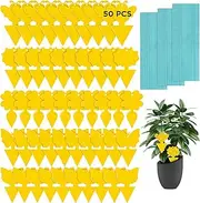 50 PCS Sticky Traps, KIKISML Yellow Dual-Sided Sticky Insect Catcher with Twist Ties Fruit Fly Fungus Gnat Trap for Whiteflies Mosquitos Fungus Aphids Leafminers Indoor Outdoor Use, Yellow