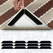 Rug Grippers Non Slip Area Rug Carpet Tape for Hardwood Tile Floors No Damage, Rug Sticker Make Corner Flat (12PCS)