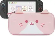 GeekShare Carrying Case Compatible with Switch 2 (2025) 7.9 Inch, Hard-Shell Slim Travel Case with 12 Game Card Slots for Switch 2 Console and Accessories, Cute Cat Ear (Pink)