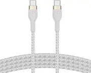 Belkin BoostCharge Pro Flex Braided USB Type C to C Cable (2M/6.6FT), USB-IF Certified Power Delivery PD Fast Charging Cable for MacBook Pro, iPad Pro, Galaxy S22, S21, Ultra, Plus and More - White