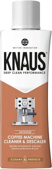 KNAUS Coffee Machine Cleaner & Descaler, 300ml, 3 x Doses - High Performance Liquid Limescale Remover and Decalcifier, Removes Bean Oil Build-Up, Suitable for ESE Pods and Espresso Machines