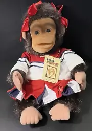 Vintage Hosung Junior Chimp Plush Hand Puppet Julious With Cheerleading Outfit